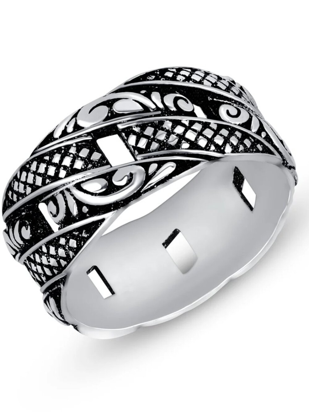 NEW 925 STERLING SILVER FANCY MEN’S WEDDING BAND